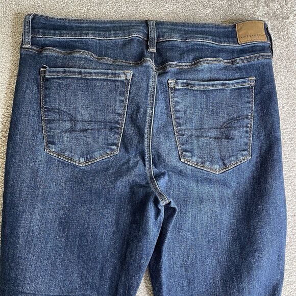 American Eagle Jeans Women’s 14 X-Short Blue Skinny Kick High Rise Dark Wash - Picture 4 of 12
